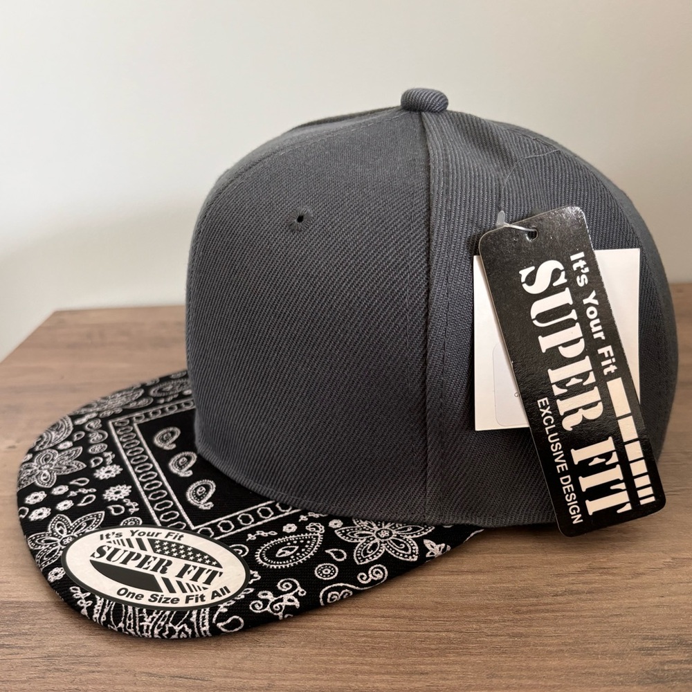 Super Fit Gray SnapBack with Black Bandana Print Bill